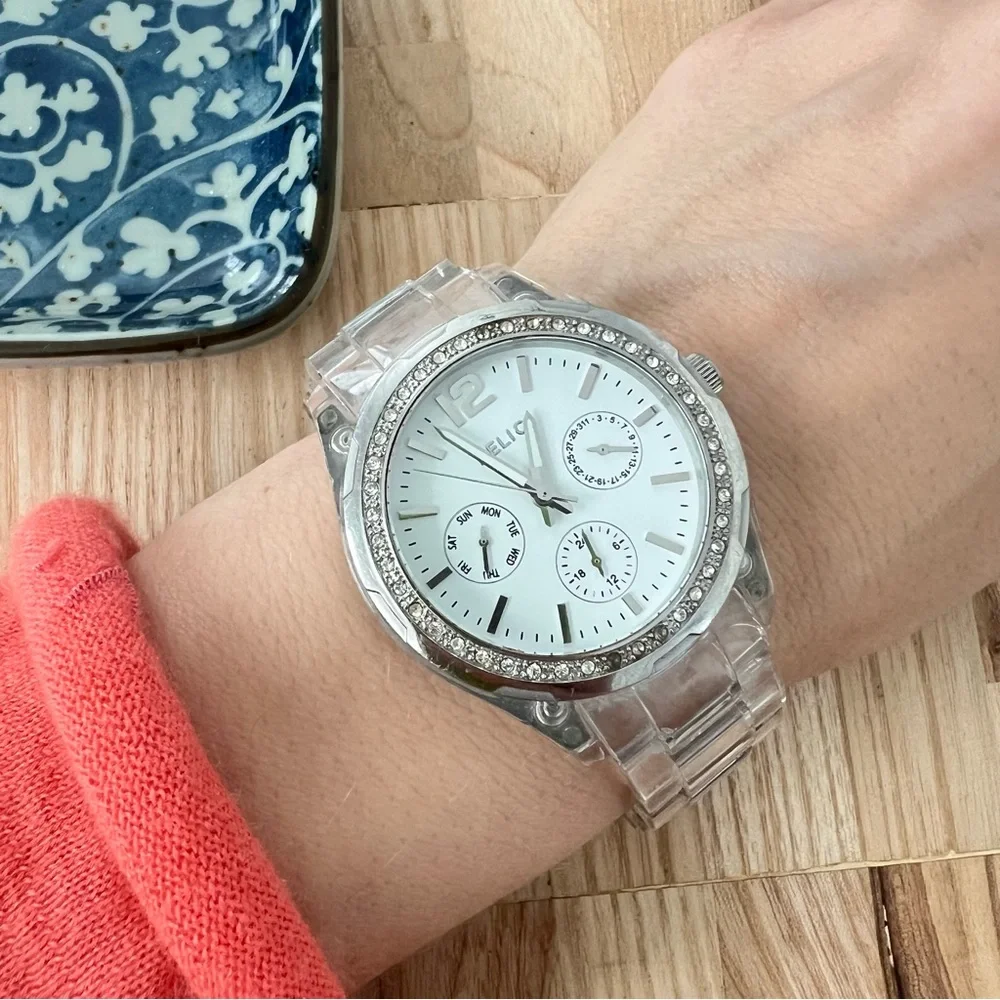 Relic ladies silver tone clear links fashion watch NEW BATTERY